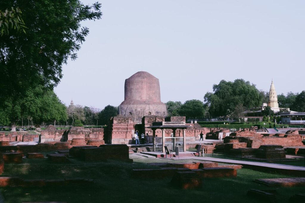 Explore the historic Dhamek Stupa in Sarnath, India, a symbol of cultural and spiritual heritage.